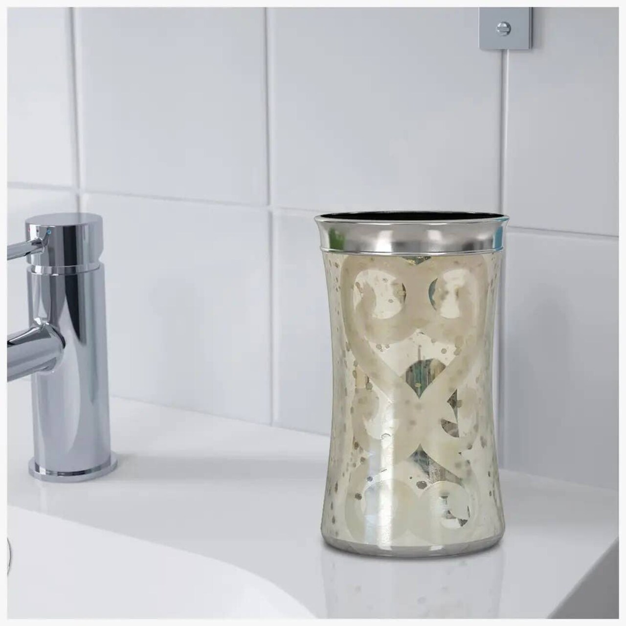 Mercury Glass Bathroom Tumbler Cup | Decorative Rinse Cup,Drinking Glass,Toothbrush & Makeup Brush Holder for Vanity Countertops,Sink & Desk